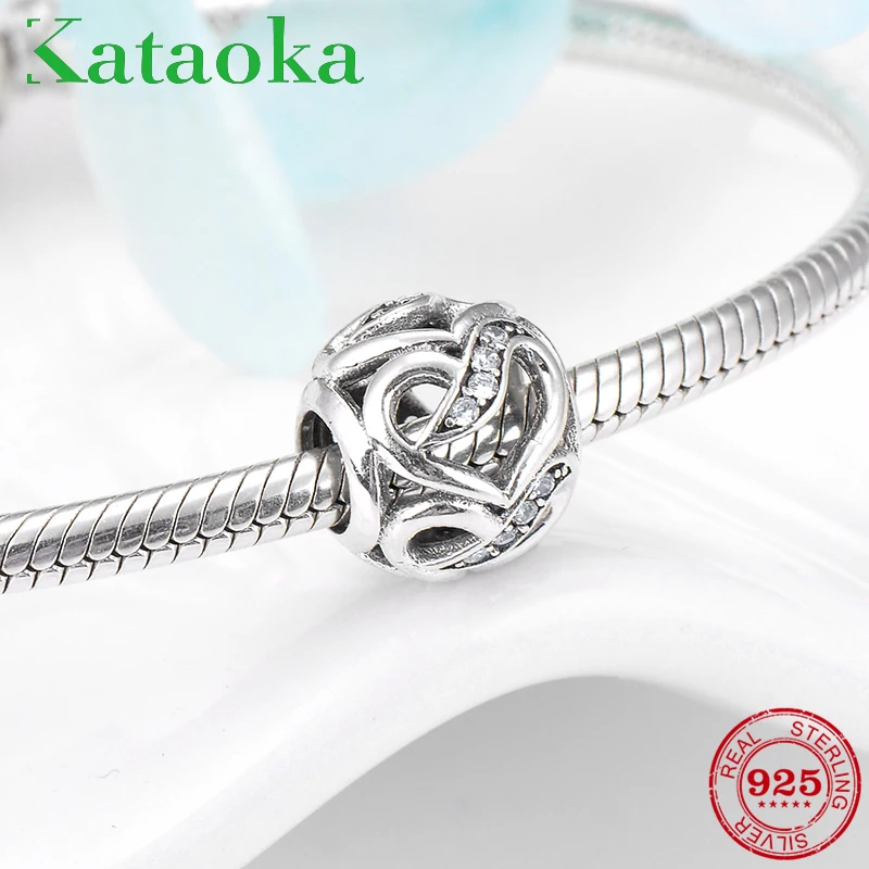 

New Valentine's Day Gift round shape 925 Sterling Silver hollow heart CZ Bead Fit Original Pandora Charm Bracelet Jewelry making