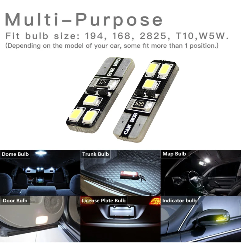 10X t10 w5w led canbus автомобильные фары 168 194 2825 сменная клиновидная лампочка Внутренняя