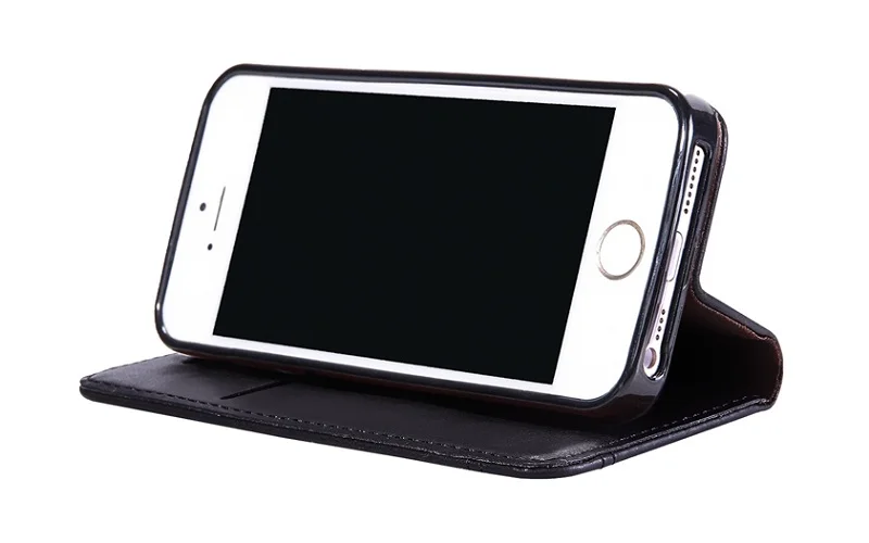 black genuine leather flip wallet phone case for iPhone 5 5s se capa luxury card cover