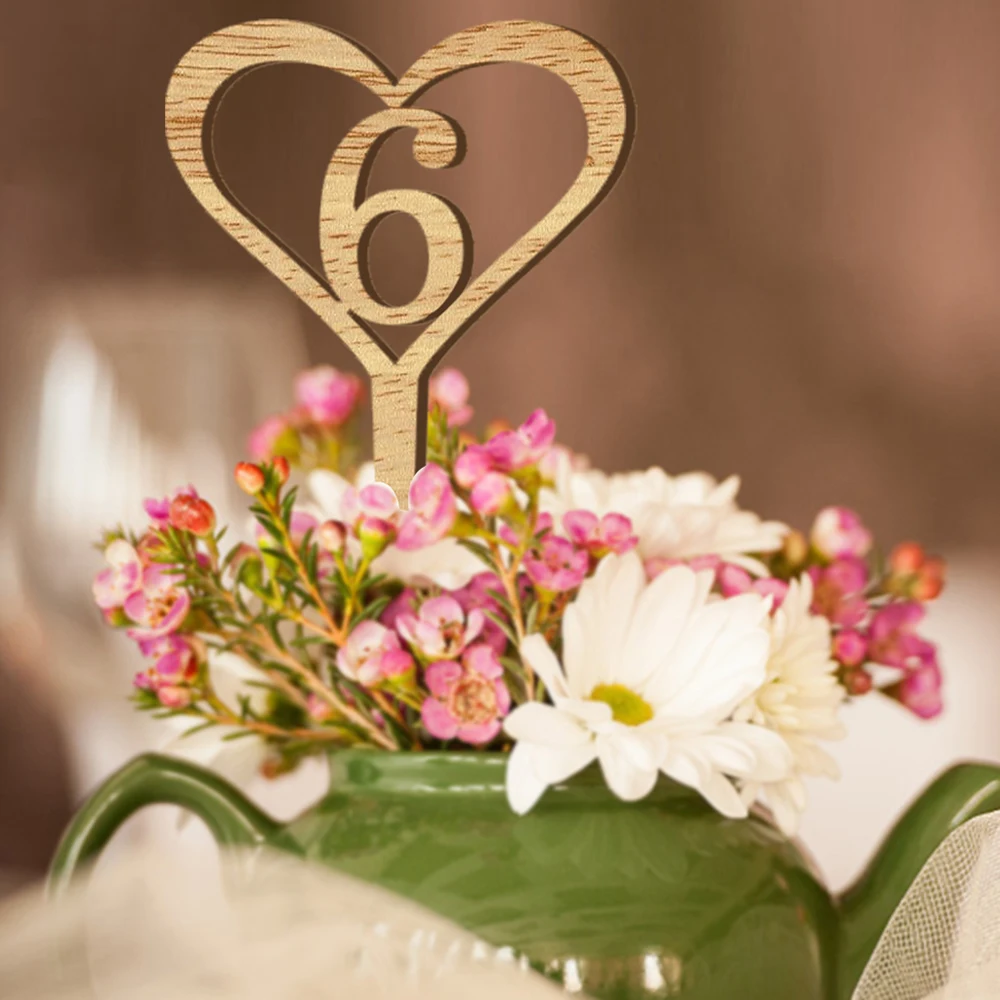 

Multi-Use Number 1-10 Wooden Wedding Table Flower Seat Card Cake Topper Decorative Digital Topper Wedding Party Direction Signs