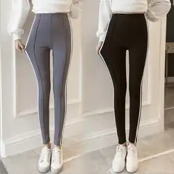 Женские брюки с большим размером хлопковые брюки и маленькие брюки с черно-белыми полосками L-4XL