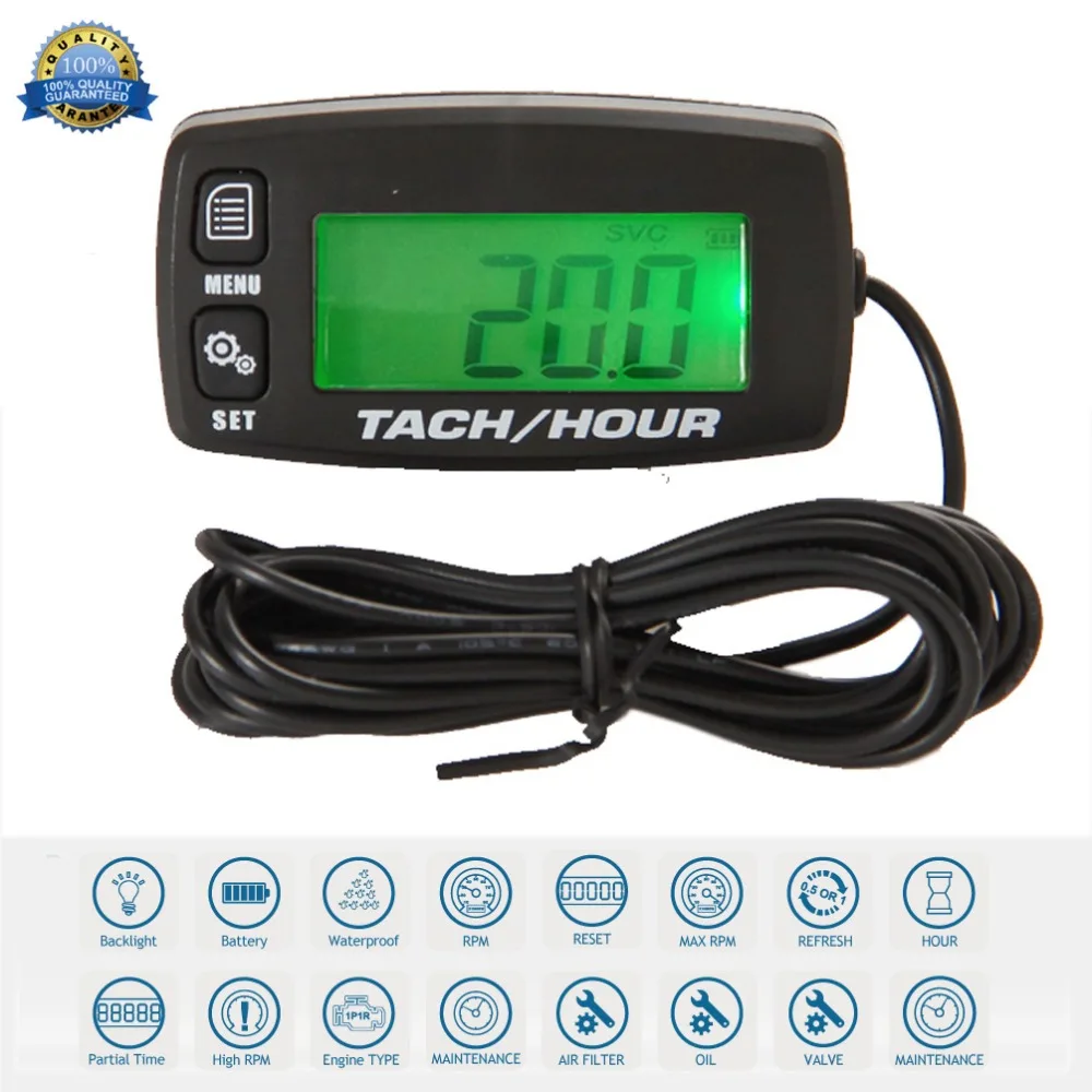 

Engine Hour Meter Inductive Tachometer Gauge Backlit Digital Resettable for motorcycle marine glider ATV snow blower lawn HM032A