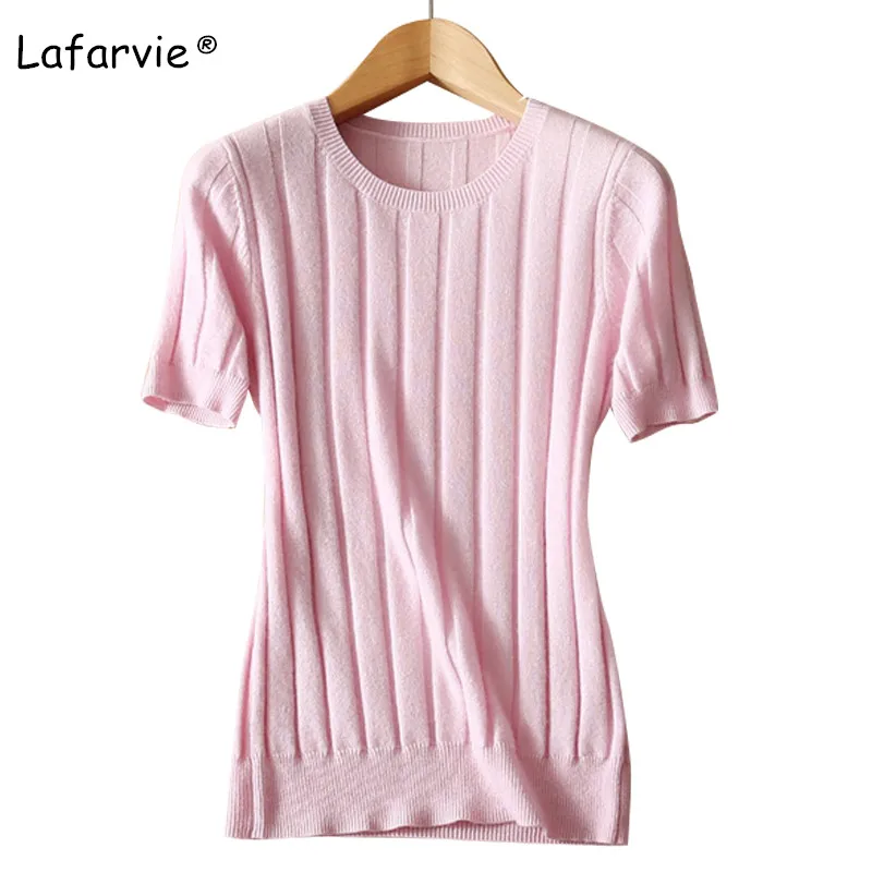 Lafarvie س الرقبة محبوك الصوف المخلوطة سترة المرأة قصيرة الأكمام البلوز عارضة لينة ضئيلة بلون كبيرة حجم سحب الطائر