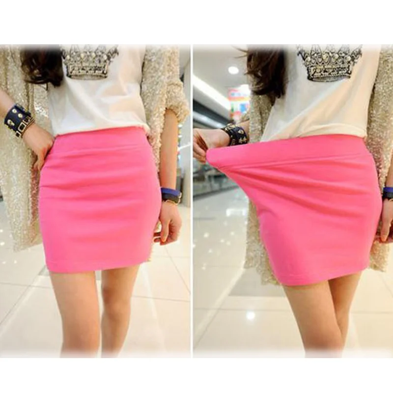 

New Fashion Women Casual Empire Packet Buttock Short Skirts Sexy Lady Candy Color Solid Mini-Skirt