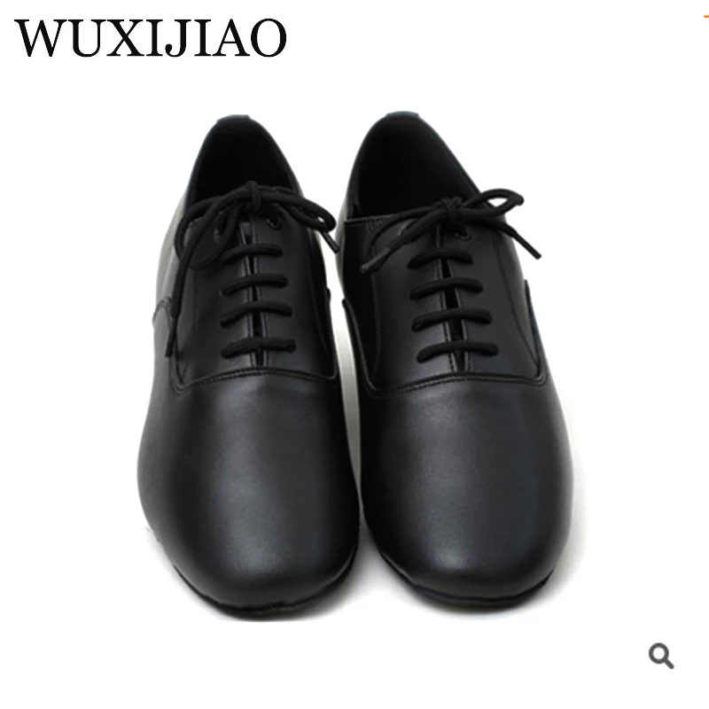 shengzixue Men's Latin dance shoes Genuine leather Ballroom dancing shoes Low heel 2.2cm big size Party Square dance shoes