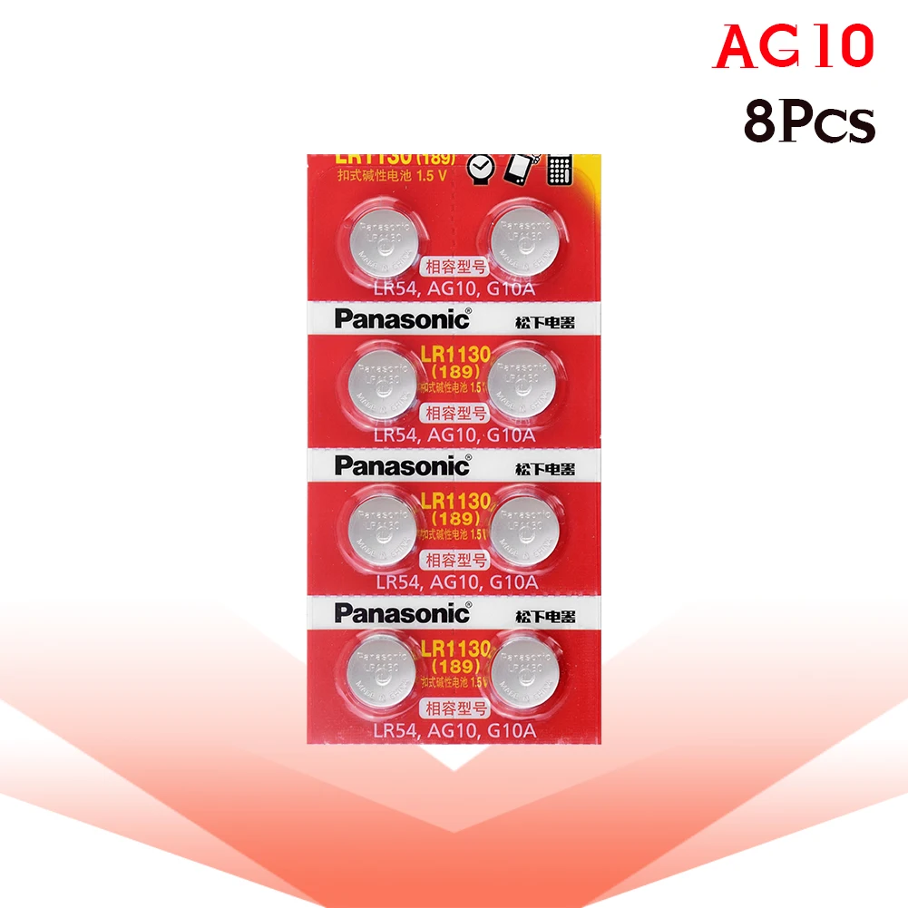 AG10 Батарея LR1130 LR54 Монета Кнопка ячейки 1,5 В щелочные D189 D390 D389 G10 G10A 1159SO 1168A 189 189-1 для мобильного часо-игрушки 8 шт