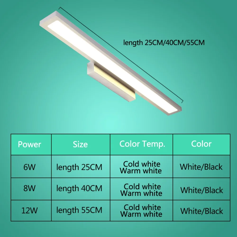 Светодиодный светильник-зеркало, настенный светильник, современный бра, водонепроницаемый, 6 Вт, 12 Вт, внутренний декор, светильник, макияж, ванная комната, 220 В, 110 В