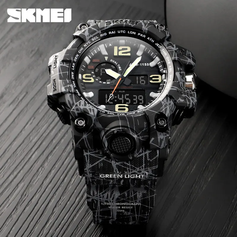 SKMEI Top Brand Sport Watch Men Military Digital Watches 5Bar Waterproof Dual Display Wristwatches Relogio Masculino 1155