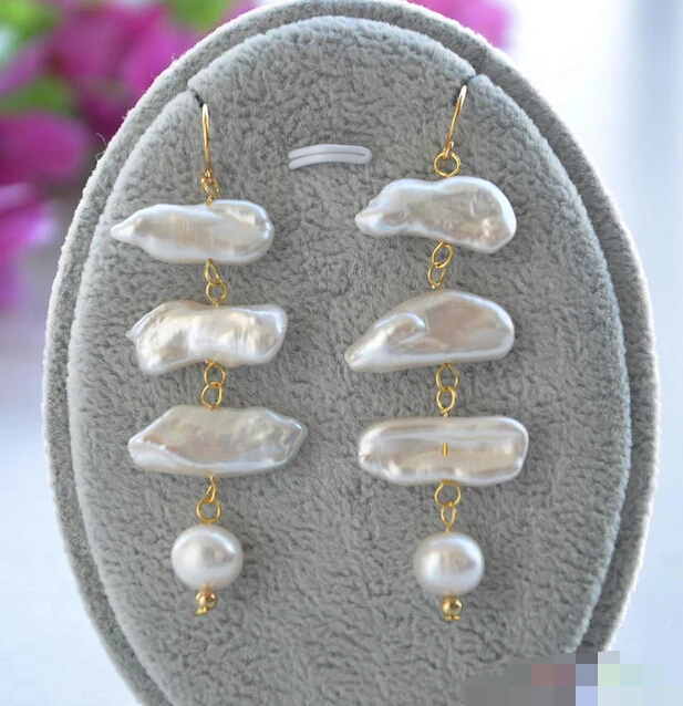 

FREE SHIPPING>>> free shipping 12282 WHITE DENS ROUND BIWA PEARL DANGLE EARRING