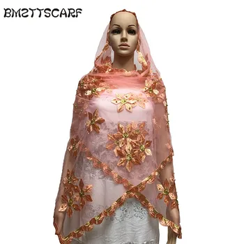 

African Scarfs Small Szie Net Scarf 2.1*0.5 meter with Beads headscarf for shawls BM640