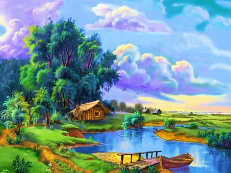 

5D DIY Diamond Painting House by the River Full circular Diamond Embroidery Cross Stitch Diamond Rhinestone Home decor