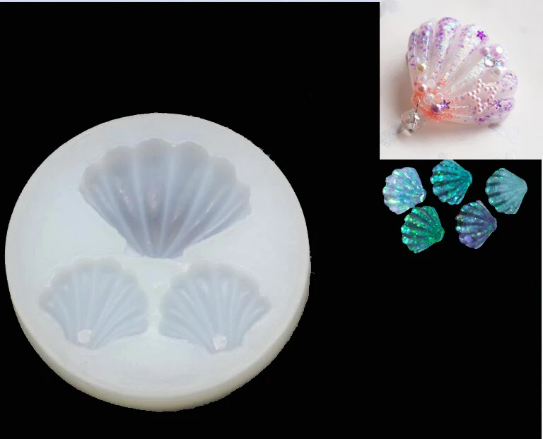 

1=3pcs shell beads with hole pendant Silicone Mold Resin Silicone Mould Jewelry Making geometry molds Square Round star moon