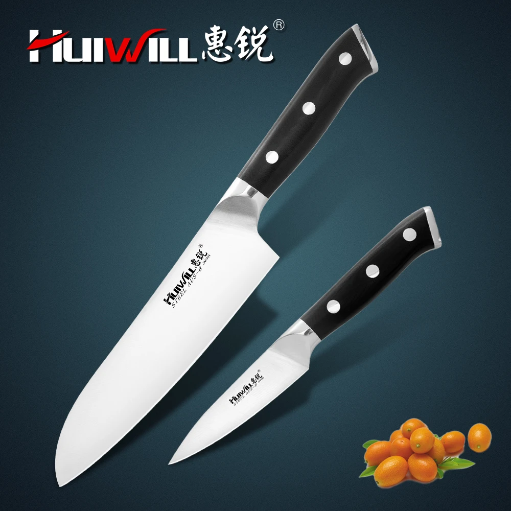 Huiwill высокое качество 2 шт. японский AUS-8 углеродистая сталь Santoku кухонный нож набор овощей нож