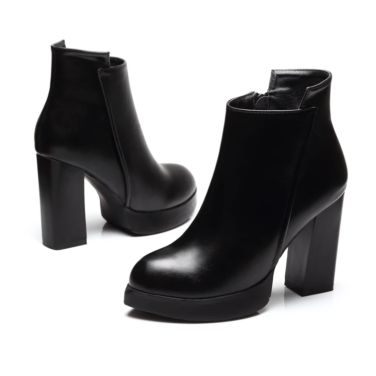 Г.; модная женская обувь из натуральной кожи с острым носком на молнии; ботильоны на высоком квадратном каблуке; черные мотоботы; CH-A0011 обувь