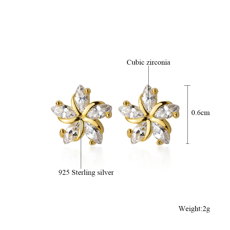 Стереоскопический Цветок маленькие серьги-гвоздики S925 серебро серьги для женщин золотой цвет простой дружбы девушки подарок ювелирные изделия