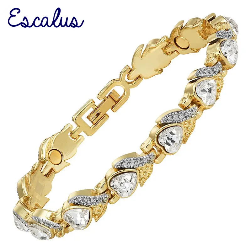 Escalus Ladies 2 Tone Gold Color Clear Crystal Bracelet For Women Wristband Heart