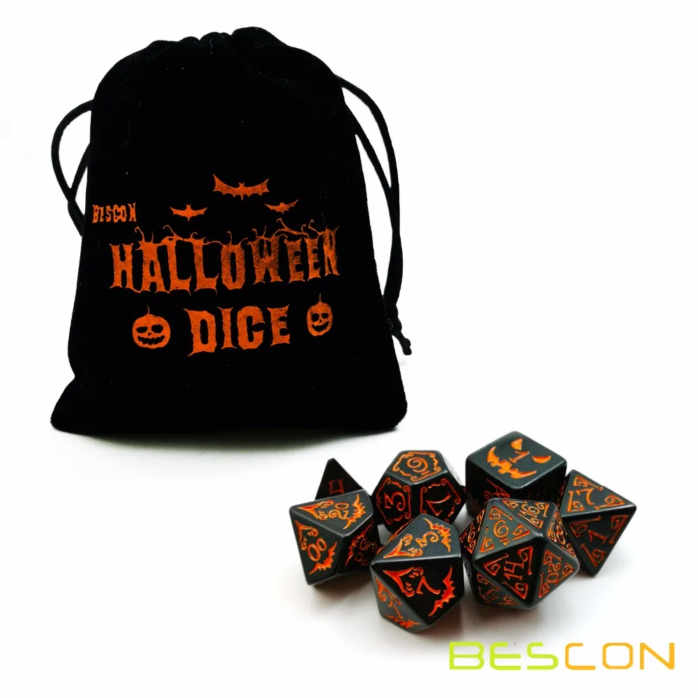 Bescon Halloween Polyhedral Dice 7pcs Set, Halloween RPG Dice Set d4 d6 d8 d10 d12 d20 d% Set of 7 Dice-DnD