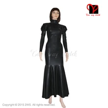 Пикантные черные сапоги длинное платье из латекса рыбий хвост резиновая платье рукава оборка Playsuit труба flare Kick Хем Bodycon XXXL Большие размеры QZ-012