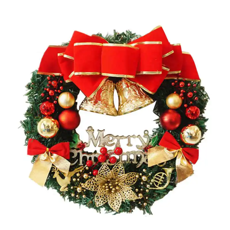 30cm Christmas Large Wreath Door Wall Ornament Garland Decoration Red Bowknot Christmas Wreath #2n15 (4)