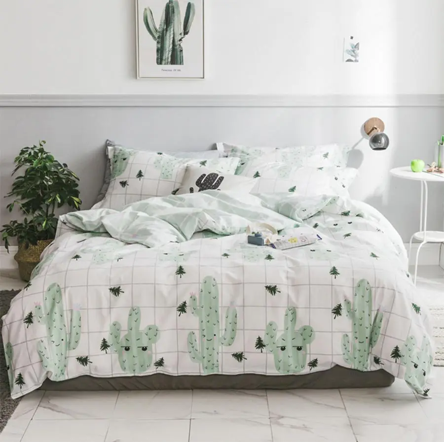 

Green cactus single double bedding set adult teen kid,twin full queen king cotton home textile flat sheet pillowcase quilt cover