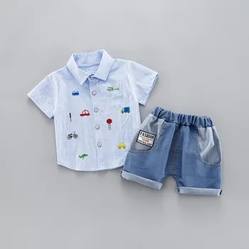 Summer Kids Toddler Boy Car Shirt Jeans 1 2 3 4 Years Clothing Set Short Sleeve Cotton Suit Children Clothing Boys Outfit 3