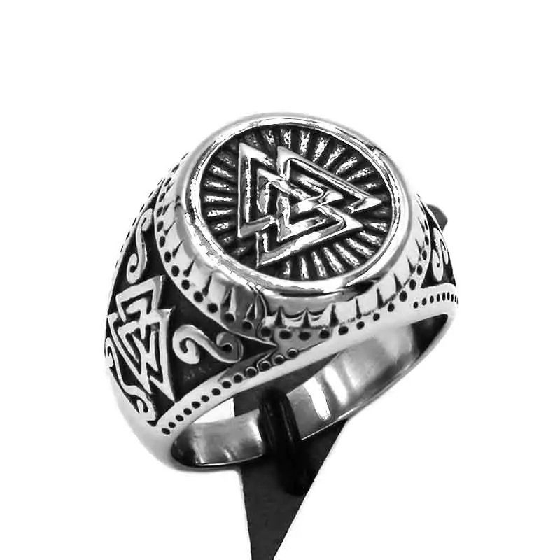 

Norse Viking Rune Ring Stainless Steel Jewelry Odin Symbol Amulet Celtic Knot Charm Wedding Biker Mens Ring Wholesale SWR0909A