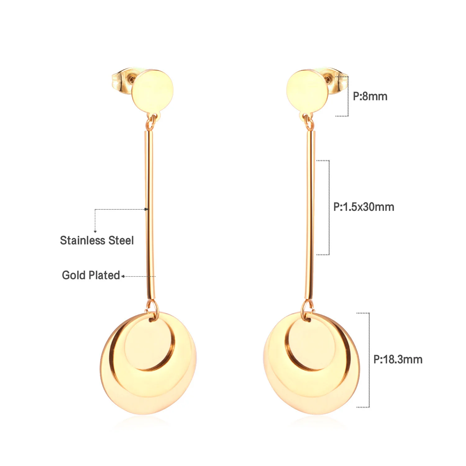 LUXUSTEEL Round Shape Drop Earrings Stainless Steel Gold/Silver Color Dangle Jewelry Women Fashion Accessories Wholesale Party