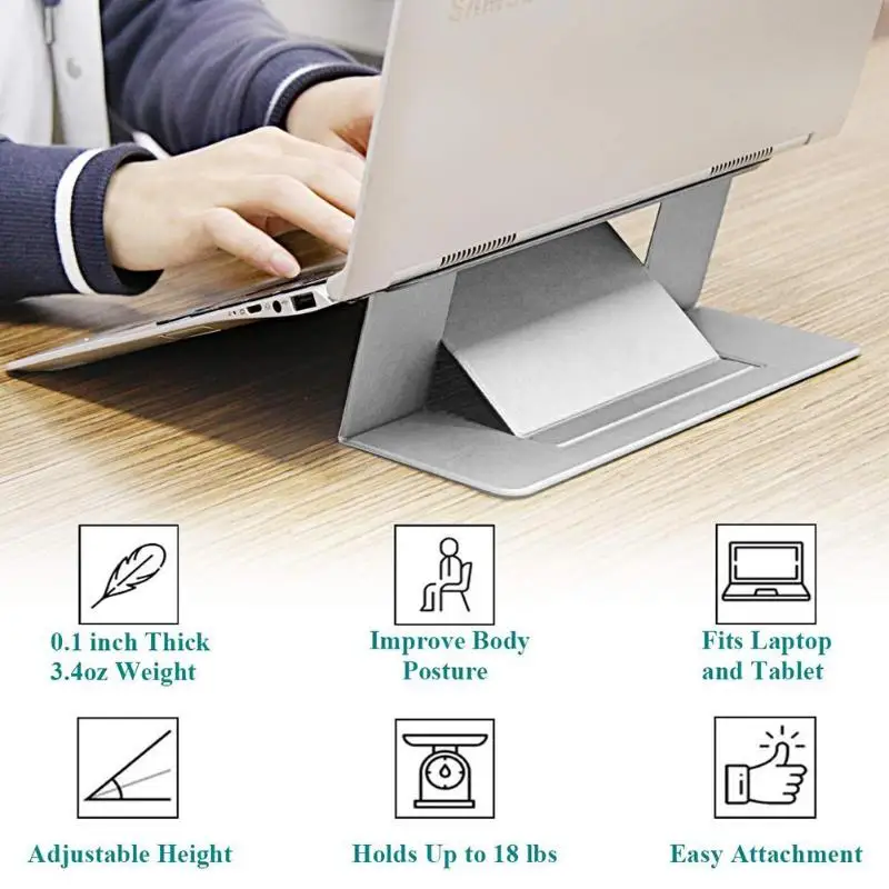 

Ultra Thin Foldable Tablet Laptop PC Stand PU+Plastic Steel Lightweight Portable and Comfortable for Macbook/iPad Desktop Holde