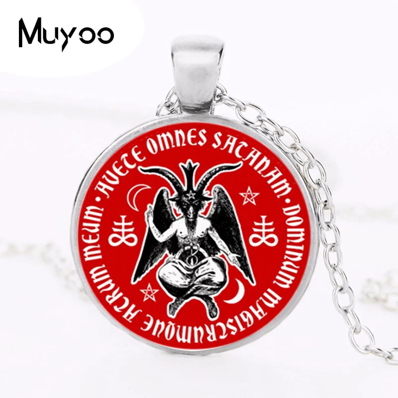 Vintage-Baphomet-Devil-glass-pendant-chain-Pagan-Satan-choker-Necklace ...