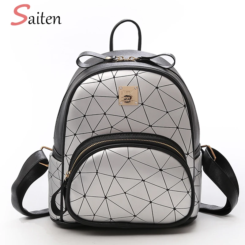 

2018 Geometry Women Backpack Small Mini Backpack Women Leather mochila Diamond Lattice Backpacks For Teenage Girls School Bags