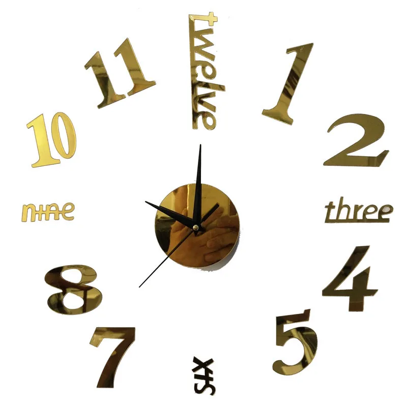 

New Arrival Quartz Clocks Fashion Watches 3d Real 42CM Wall Clock Rushed Mirror Sticker Diy Living Room Decor Free Shipping