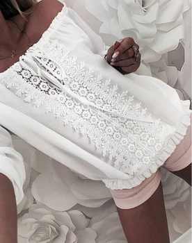 

Sexy Womens Off Shoulder Long Sleeve Bikini Cover Ups Chiffon Mesh Beach Tops Clubwear Casual T-shirt Bandage Lace Bikini 2019