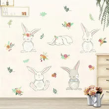 Настенные наклейки с кроликом и цветком для детской комнаты, настенные наклейки для спальни, гостиной, настенные 3d окна, домашний декор
