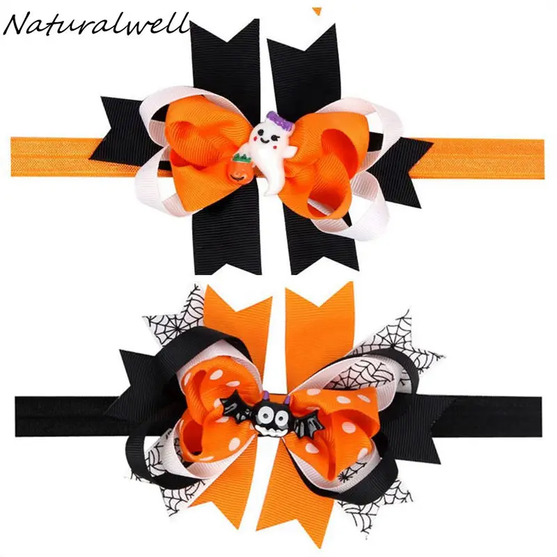 Halloween Black /& Orange 2/" Stretch Headband with Cotton Flowers