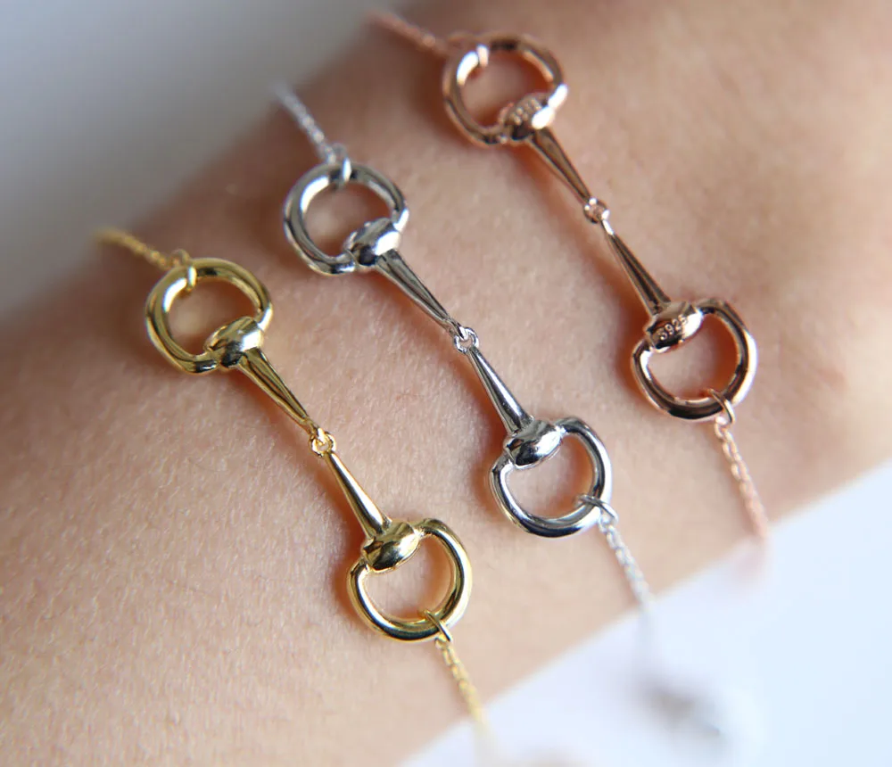 

100% 925 sterling silve Horse bit charm Bracelet fashion jewelry Women girls snaffle bit pendant silver women charm bracelet