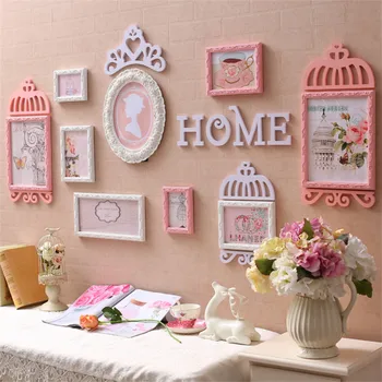 

Wedding Love Decorations 9pcs Wood Photo Frame Set Wall Decoration Wooden Picture Frame Set White/Pink/Sky Blue Photo Wall Frame