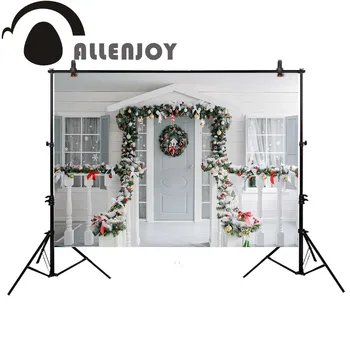 

Allenjoy white Christmas door photography wreath Window new year family backdrop Background photobooth photocall photo studio