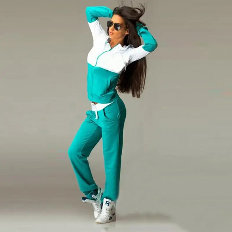 

Set Sport Woman Tracksuit Jogging Suits For Women Sport Suits Patchwork Hooded Running Sets Sweat Pants