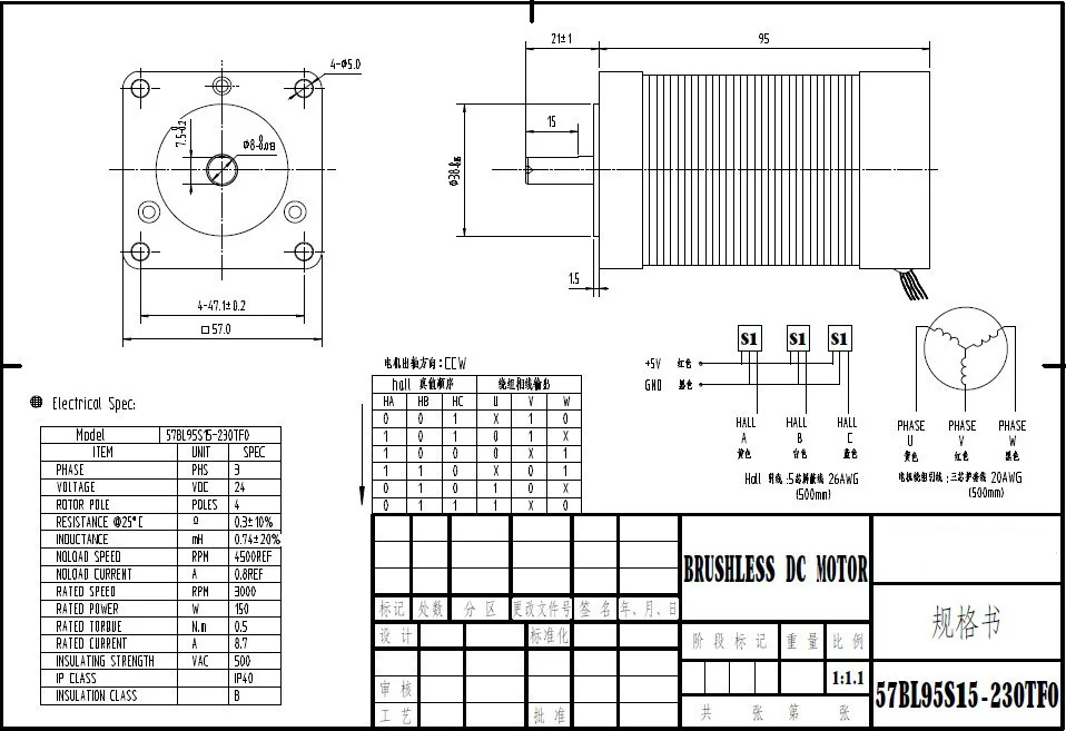 24V DC Nema23 бесщеточный двигатель 150W 3000 об/мин 57 мм бесщеточный двигатель постоянного тока Длина корпуса 115 мм