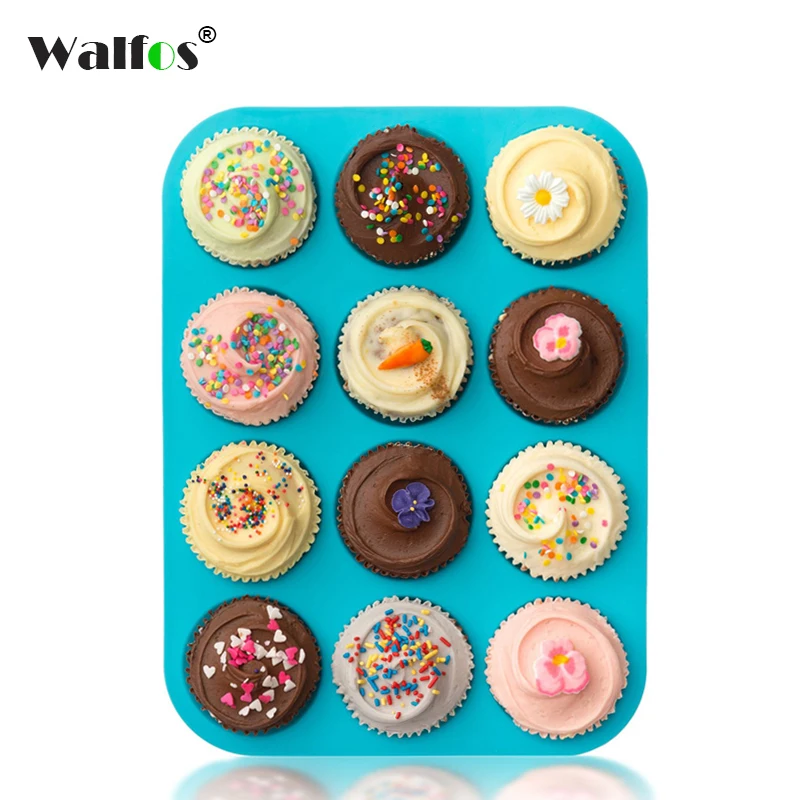 

WALFOS 100% Real Silicone Muffin pan Baking Tray mini Cupcake mold cake tool Silicone Bakeware 12 Cup Baking Pan Cupcake Mould