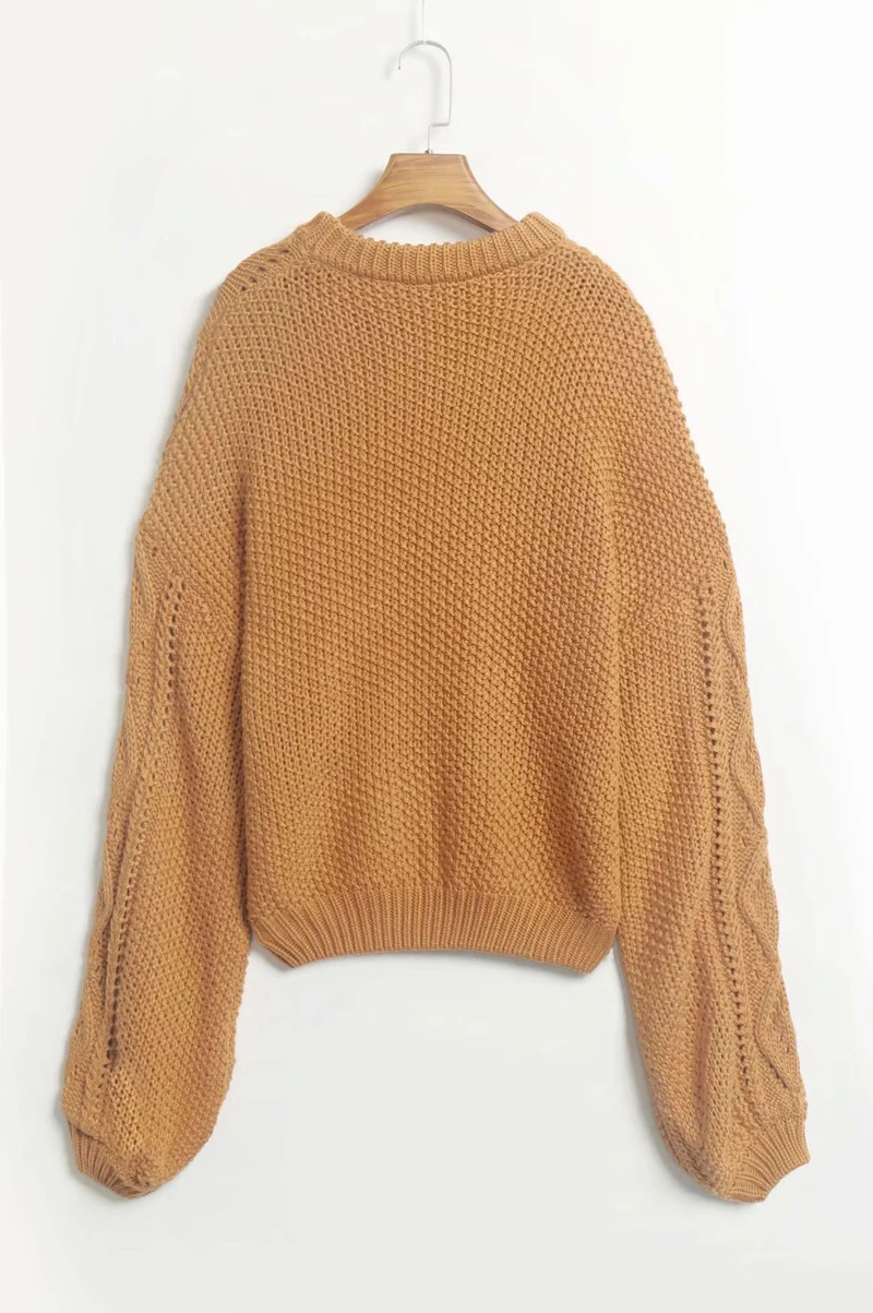 YNZZU полые твист зимние фонари рукав вязаный свитер пуловер женские свободные свитера с круглым вырезом Женский Осенний джемпер AT323