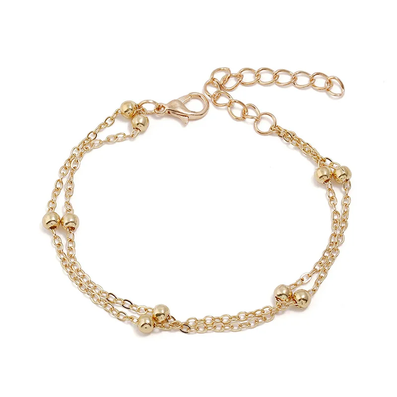 Simple Double Chain Bead Anklets Vintage Golden Link For Women Ankle Bracelet Fashion Beach Accessories Jewelry | Украшения и