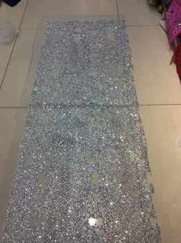 

new style African SH-384 Tulle Lace Fabric with Glued glitter sequins for party dress