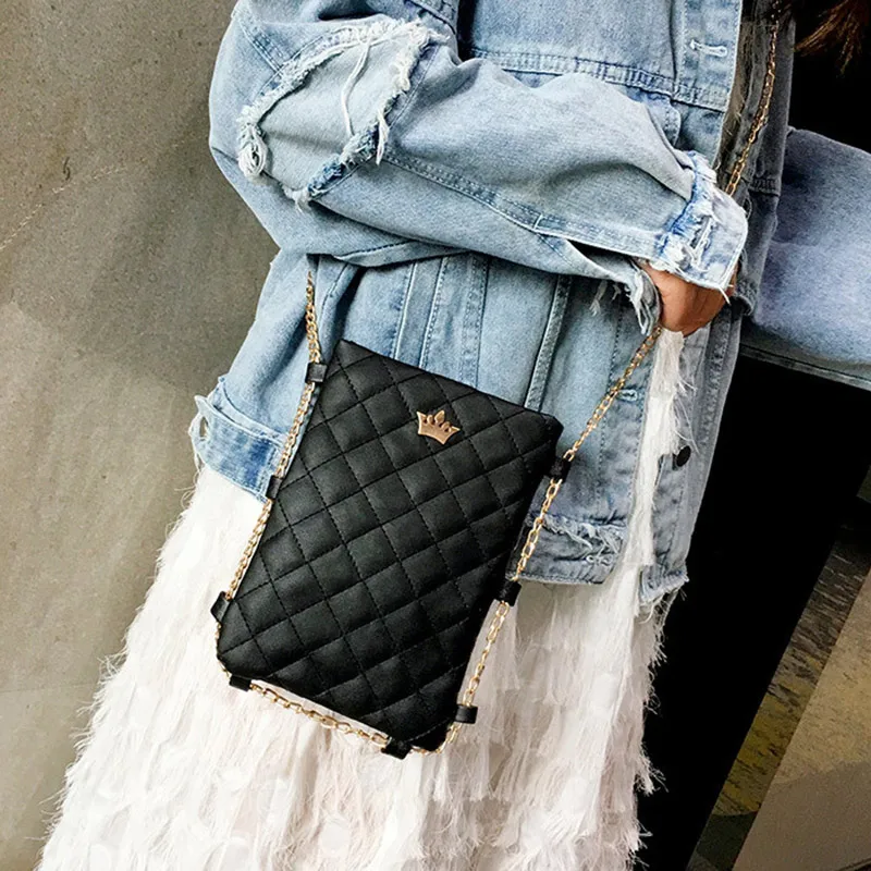 

Women Waterproof Prismatic Plaid Leather Shoulder Bag with Adjustable Metal Chain Popular