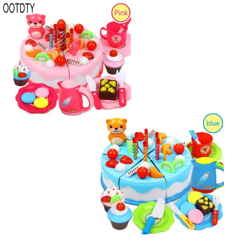 OOTDTY 55 шт./компл. Happy игрушка в виде именинного торта фрукты Еда резки Кухня Еда ролевая игра детские развивающие подарок