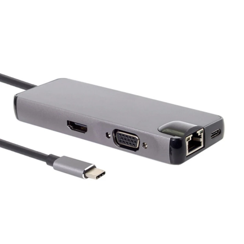 8 в 1 USB C концентратор HDMI 4 K RJ45 Gigabit Ethernet VGA порт Тип питания SD TF кард ридер для Macbook