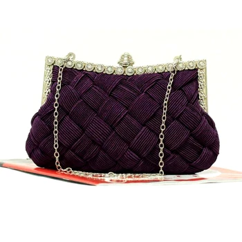 

2016 Fashion Satin Beaded Crystal Knitted Clutch Evening Bags bride clutch with Chains tote party bag for evening dress 2 styles