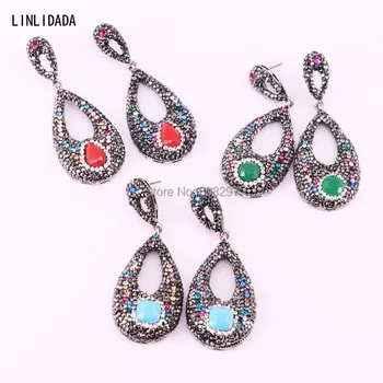 

New Arrival 4Pair Natural stone drop earring,pave crystal rhinestone gem dangle earrings jewelry for women