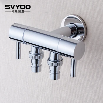 

Household Bathroom Faucet, All Copper, Thick Double Washing Machine Faucet Three-way Angle Valve One Into Two Out The Mop Pool