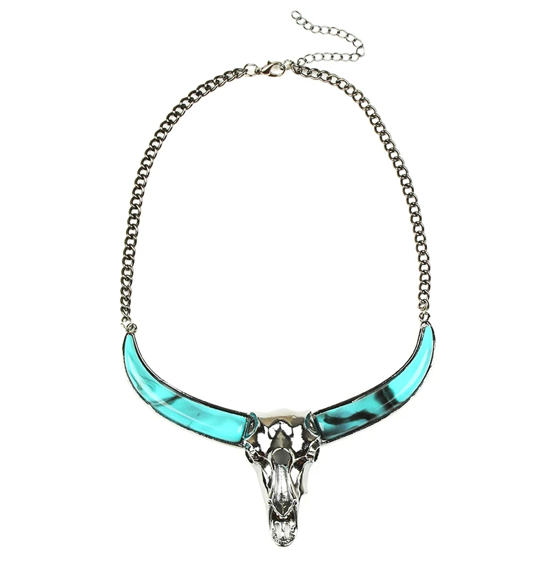 

Punk style jewelry, horns skull necklace
